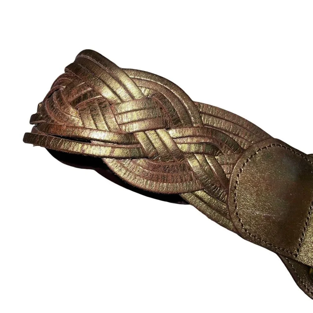 Linea Pelle Braided Metallic Gold Leather Belt